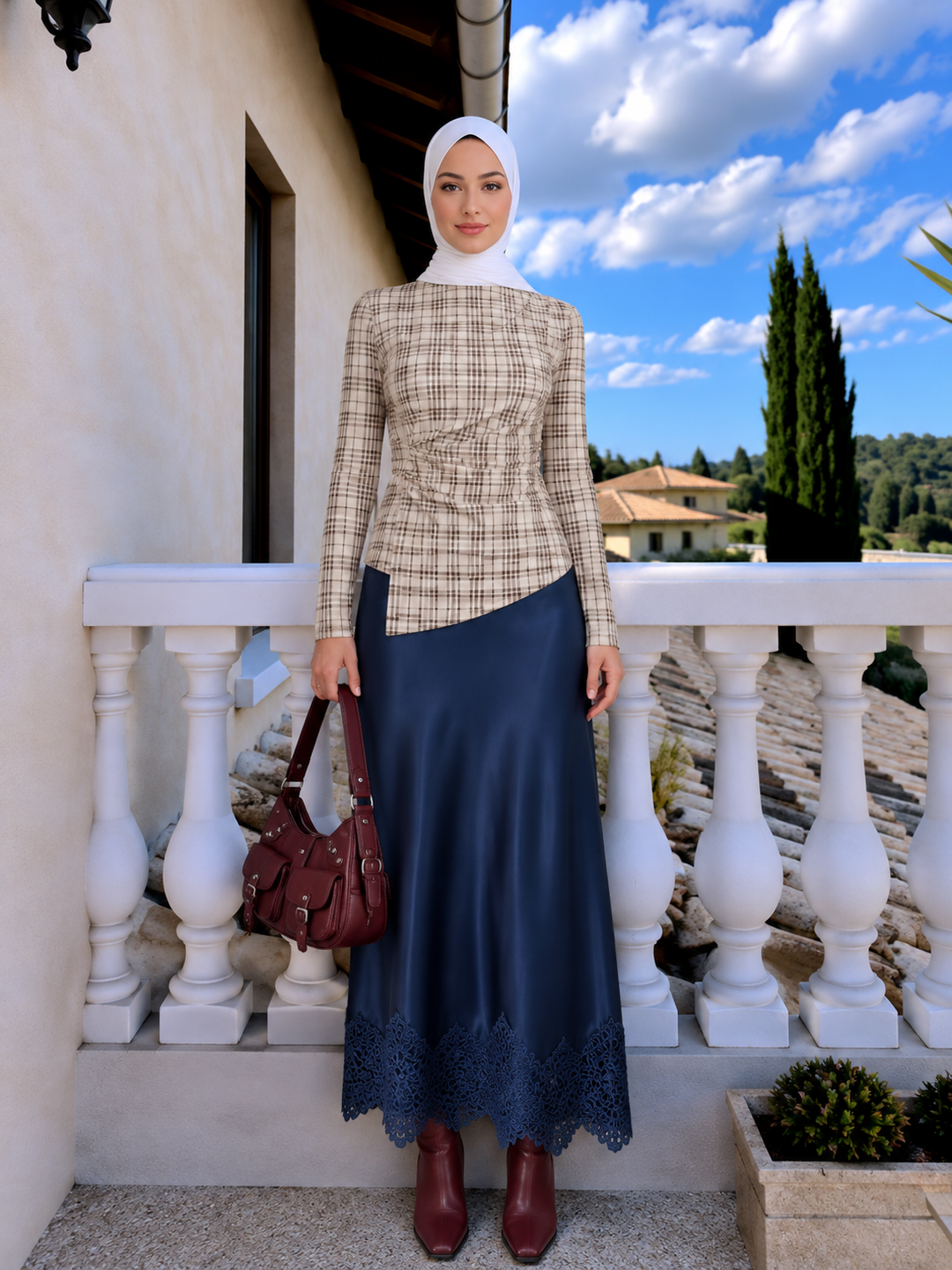 Satin and LaceTrim Maxi Skirt