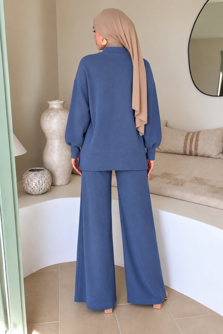 Blue Sweater Pant Set