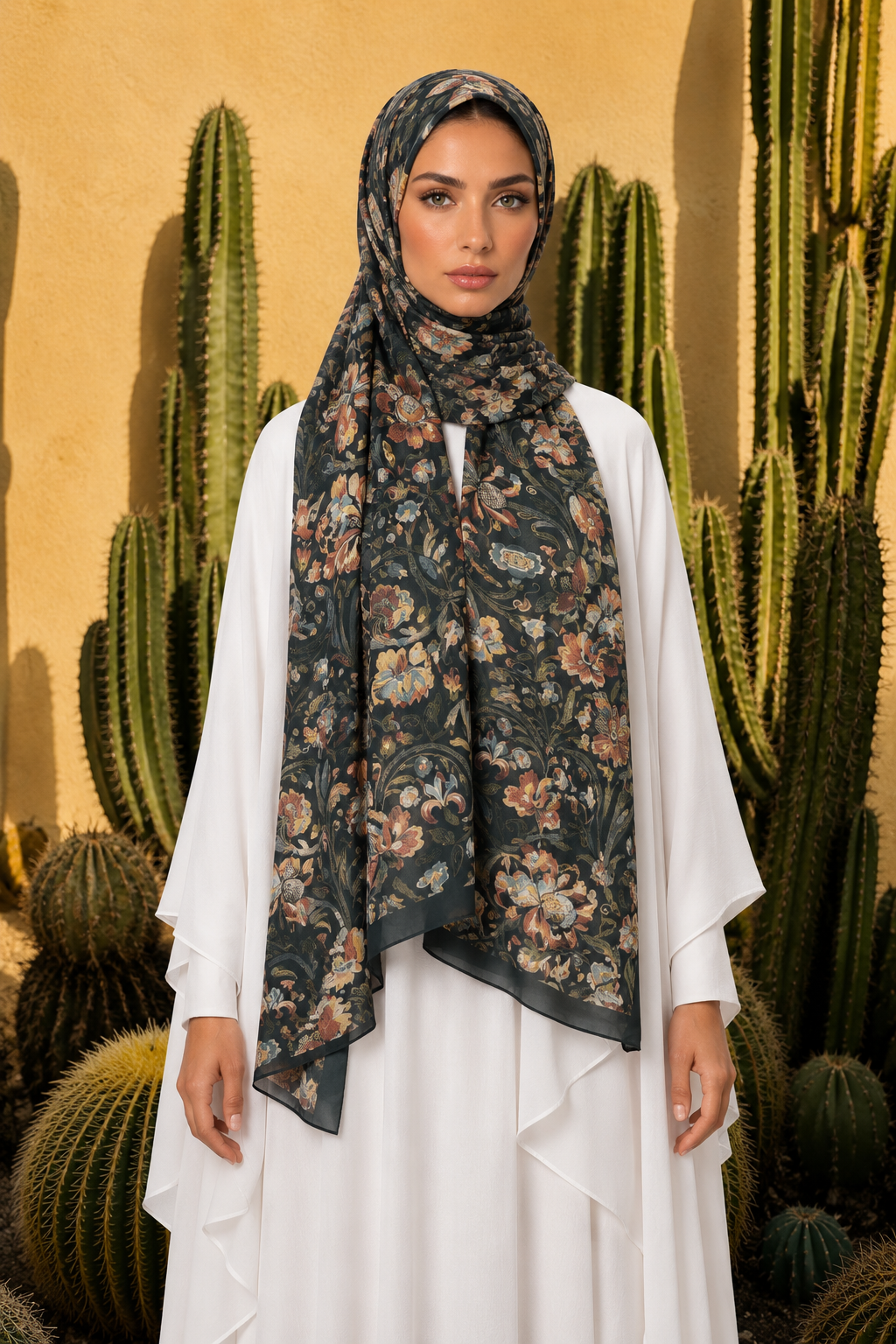 Black Floral Printed Chiffon Hijab
