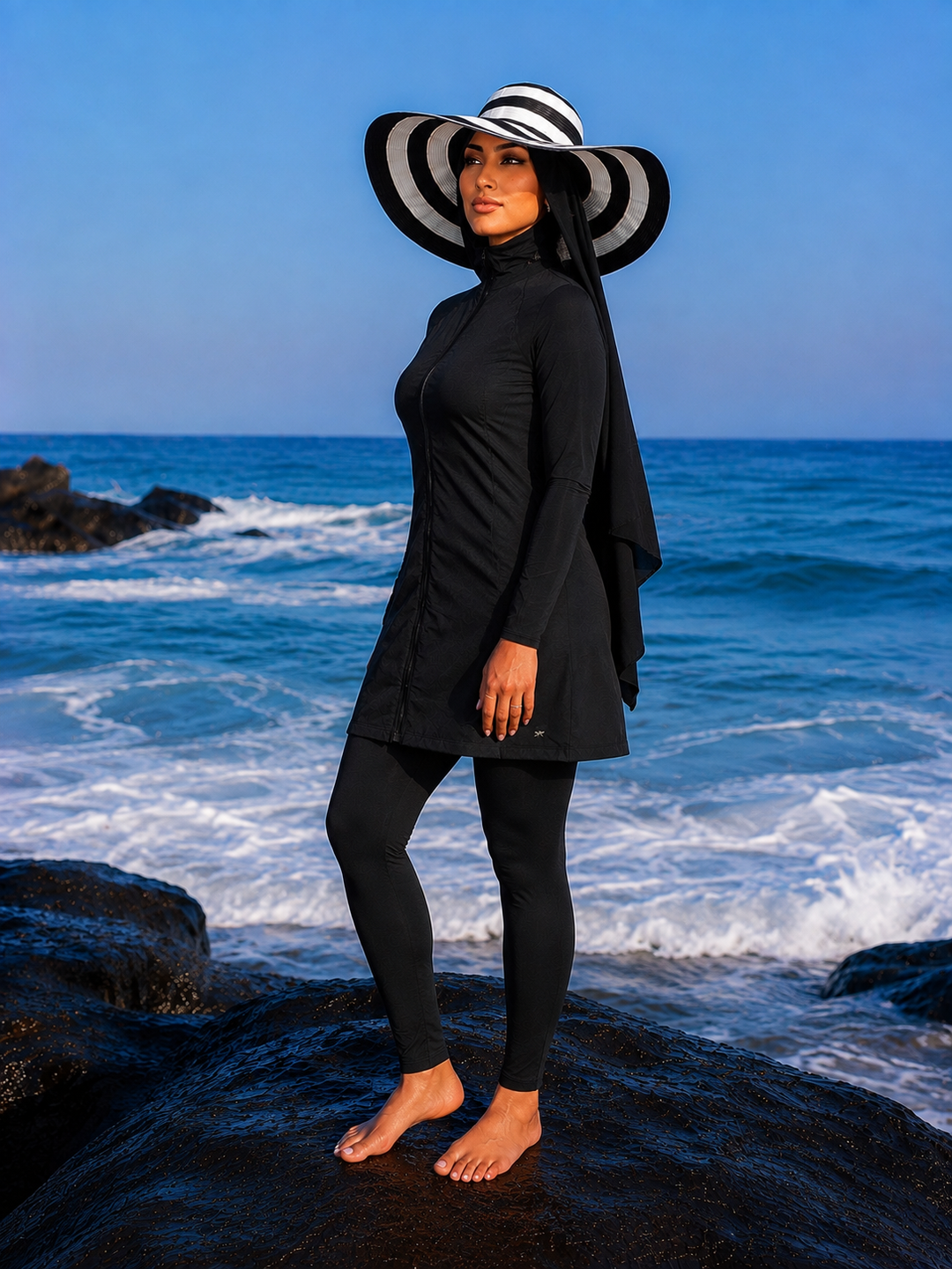 Black Zipper Modest Swimsuit
