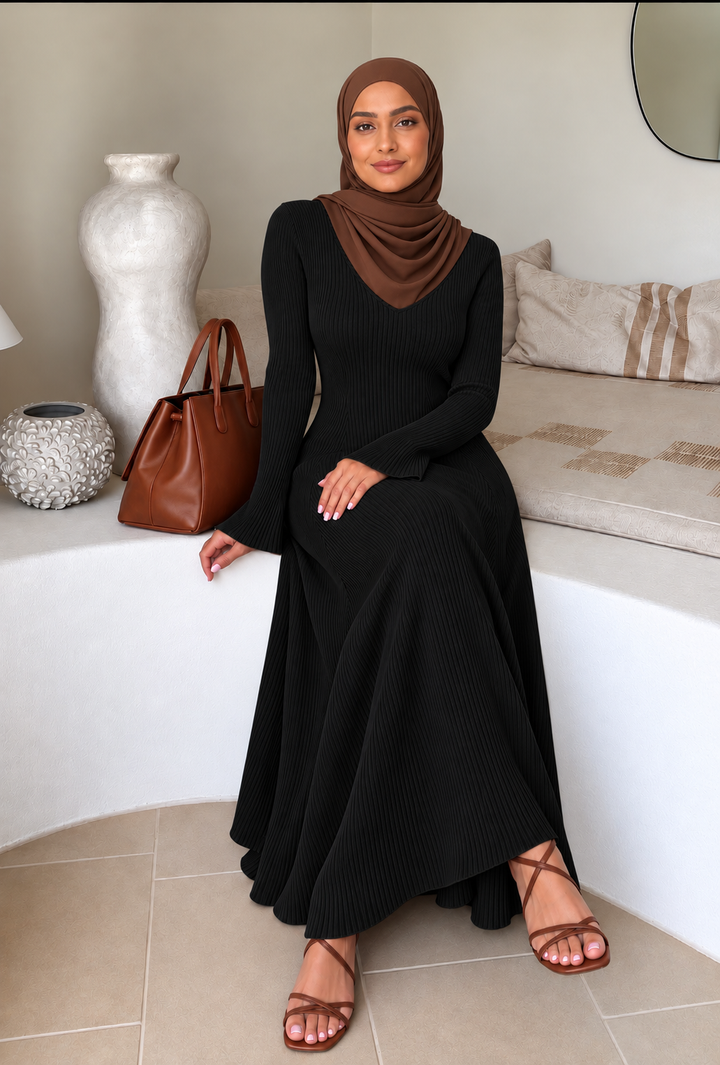 Black Flutter Sleeve Sweater Dress