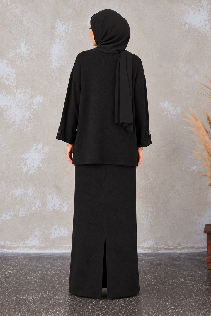V-Neck Knit Sweater and Skirt Set