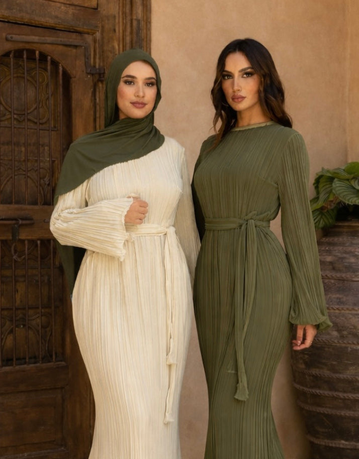 Pleated Long Sleeve Maxi Dress