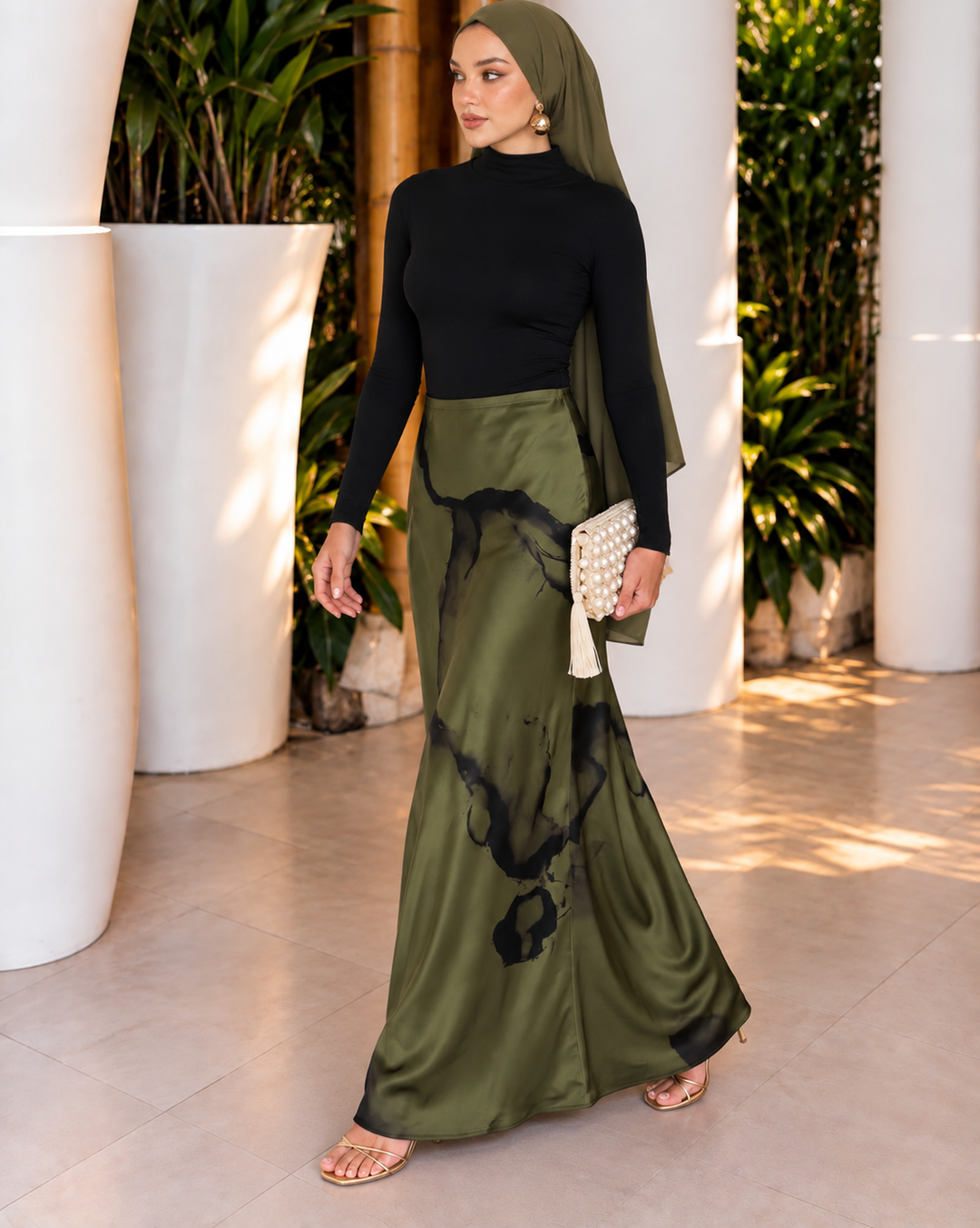 Olive Mesh Maxi Skirt