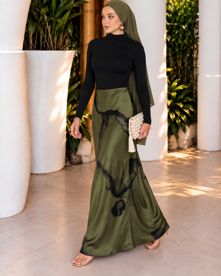 Olive Mesh Maxi Skirt