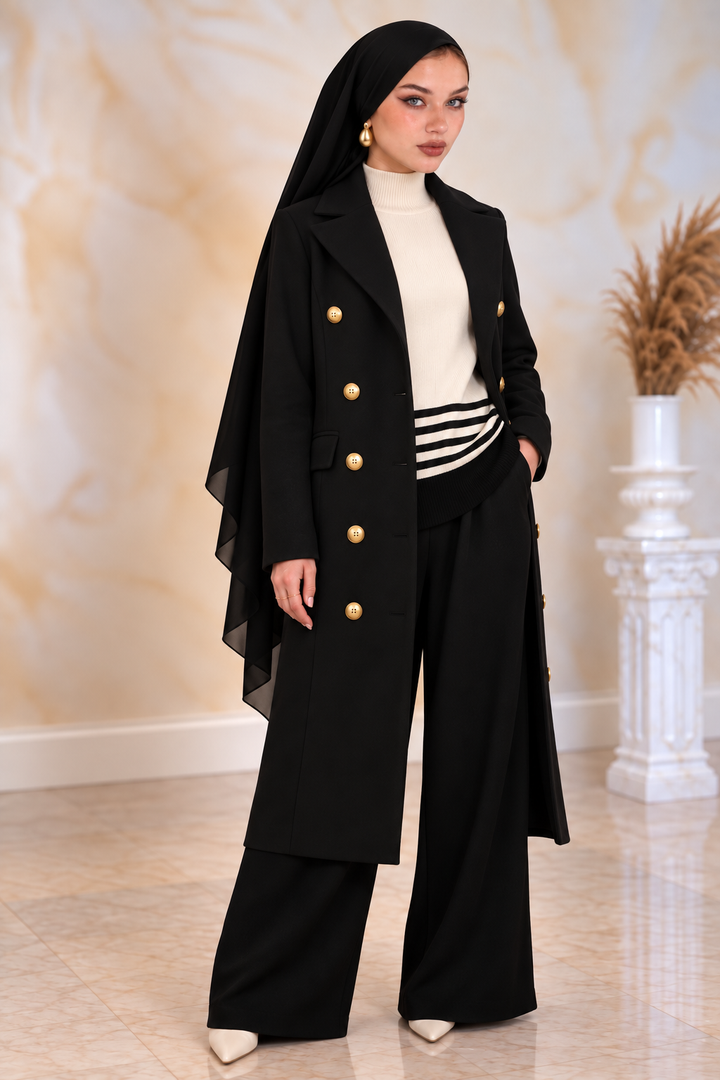 Cream and Black Knit and Pant Set