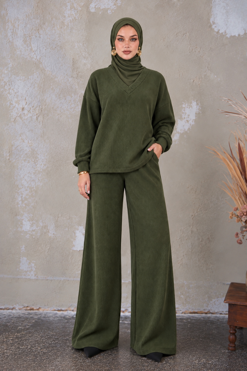 Olive Knit and Pant Set