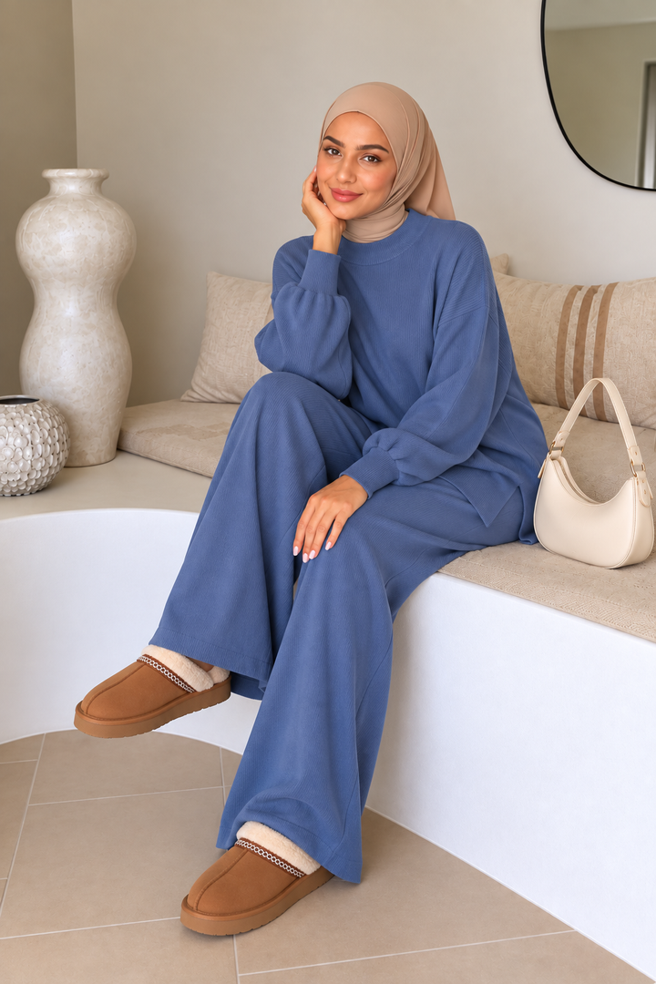 Blue Sweater Pant Set