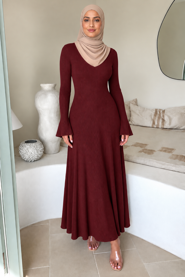 Maroon Buttoned Sweater Dress