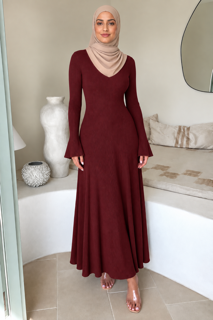 Maroon Buttoned Sweater Dress