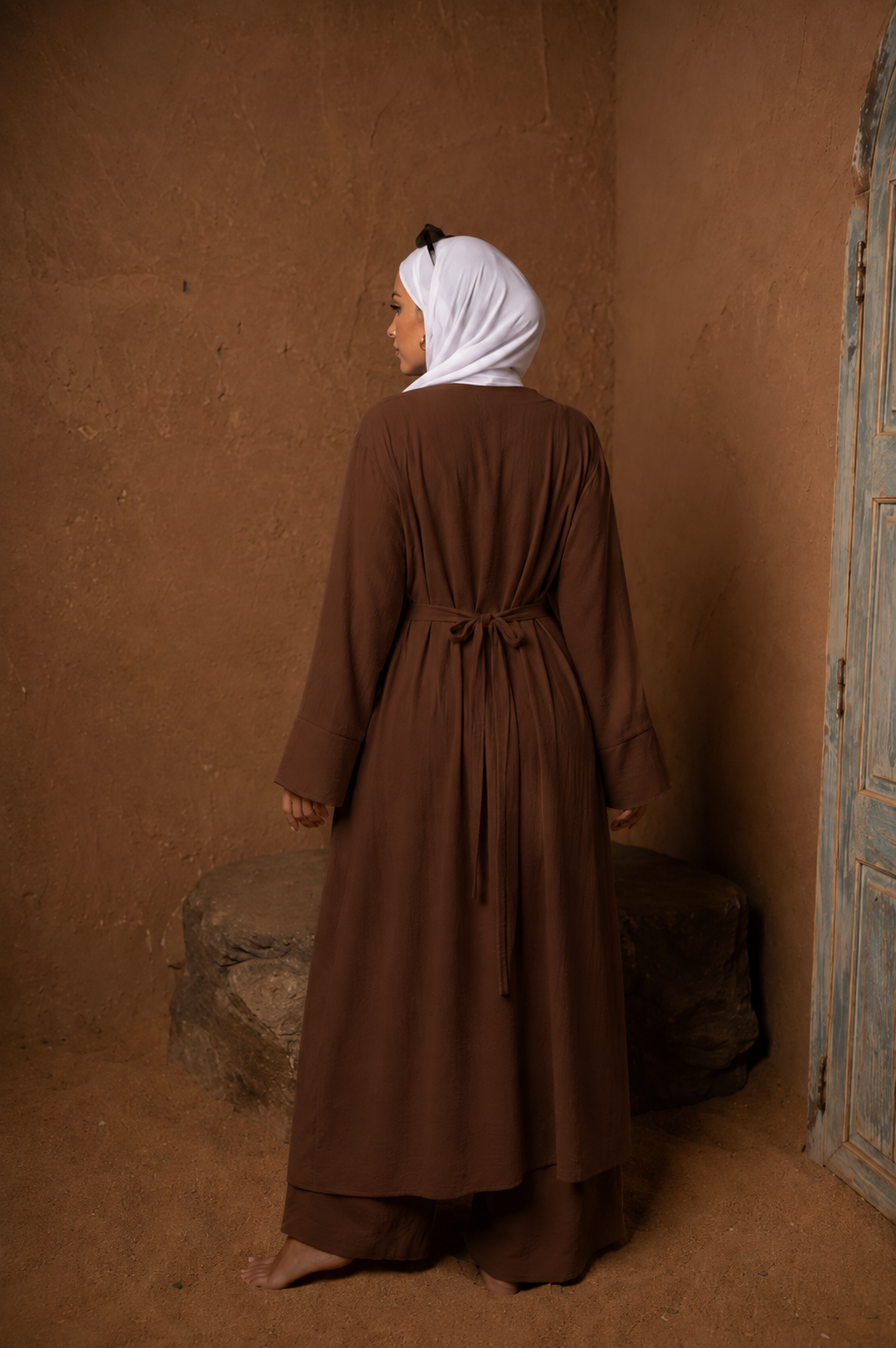 Brown Longline Abaya & Pants Set