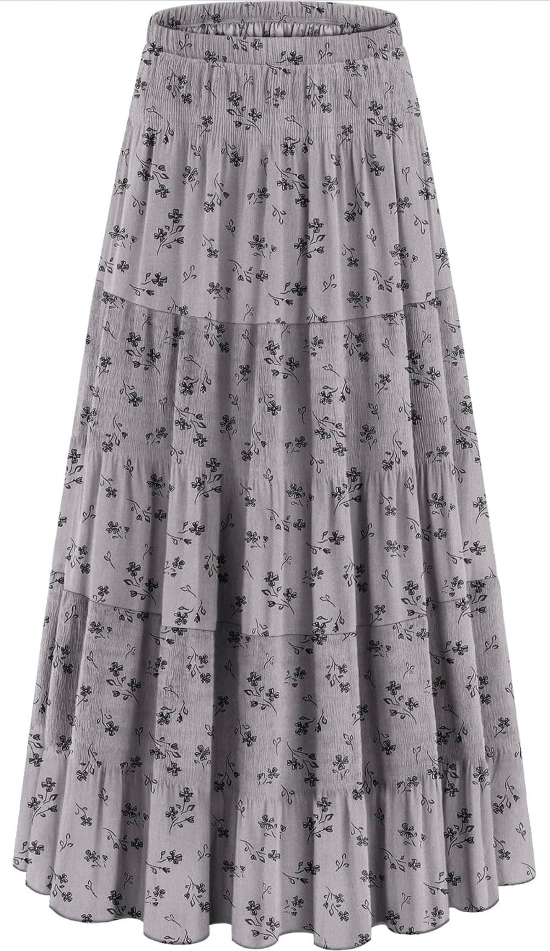 Gray Floral Tiered Maxi Skirt