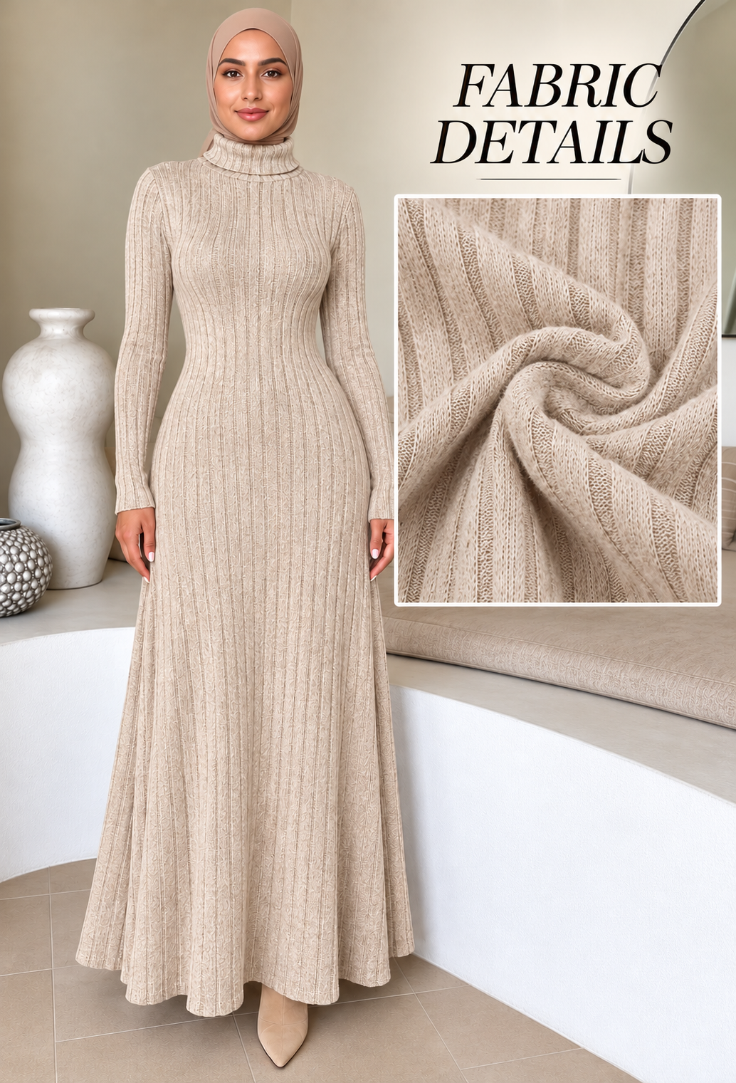 Cream Turtle Sweater Maxi Dress