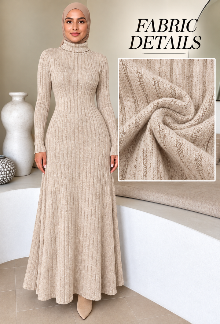 Cream Turtle Sweater Maxi Dress