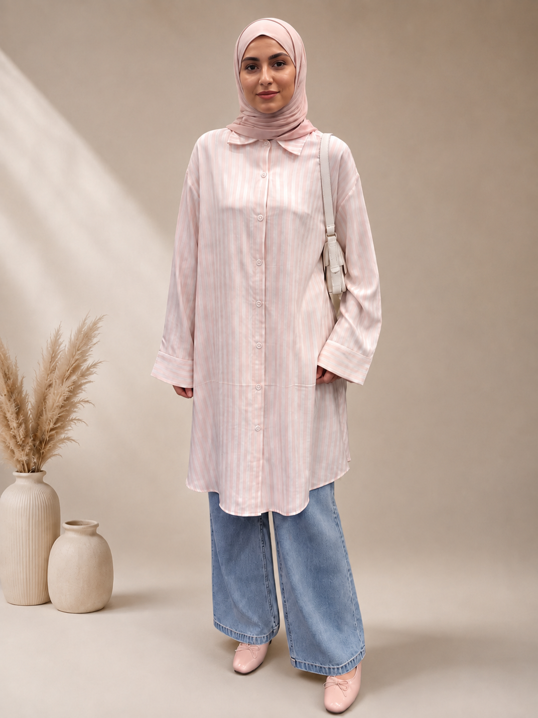 Pink Striped Button Down Tunic