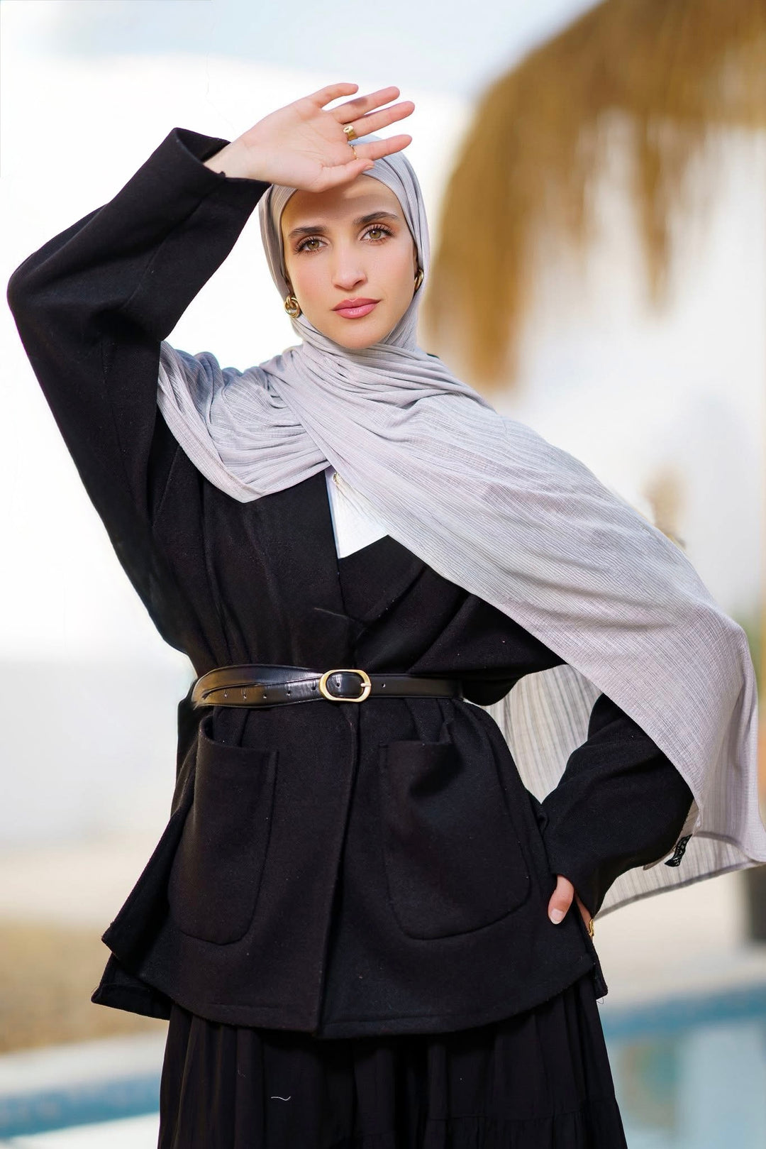Gray Ribbed Jersey Hijab with Undercap