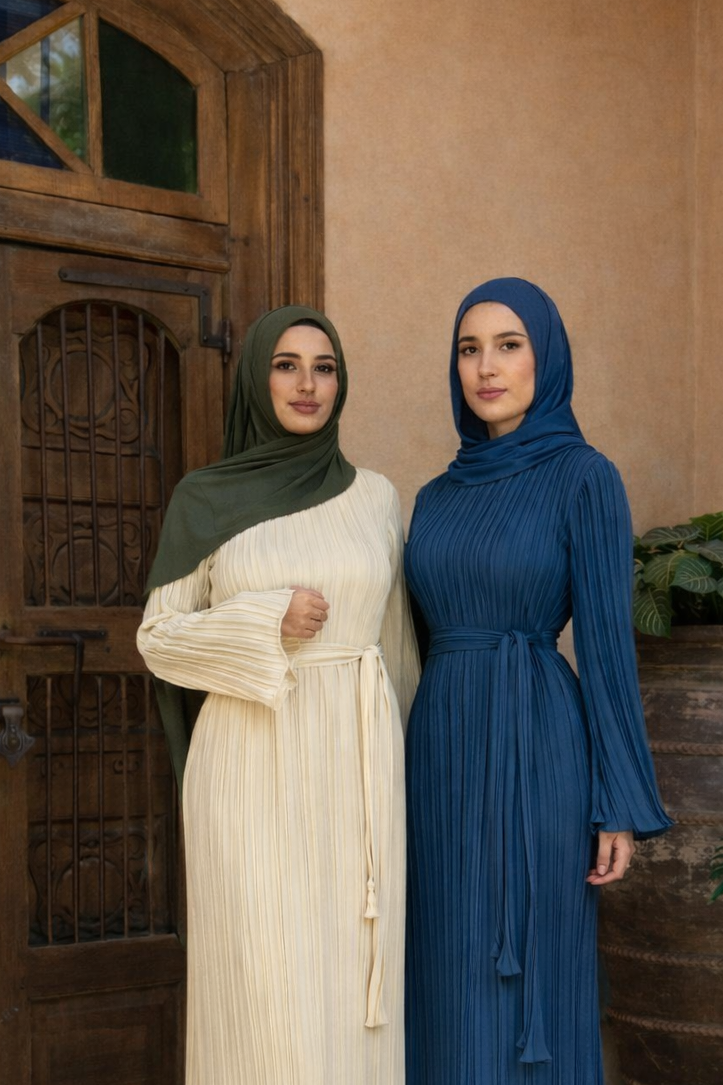 Pleated Long Sleeve Maxi Dress