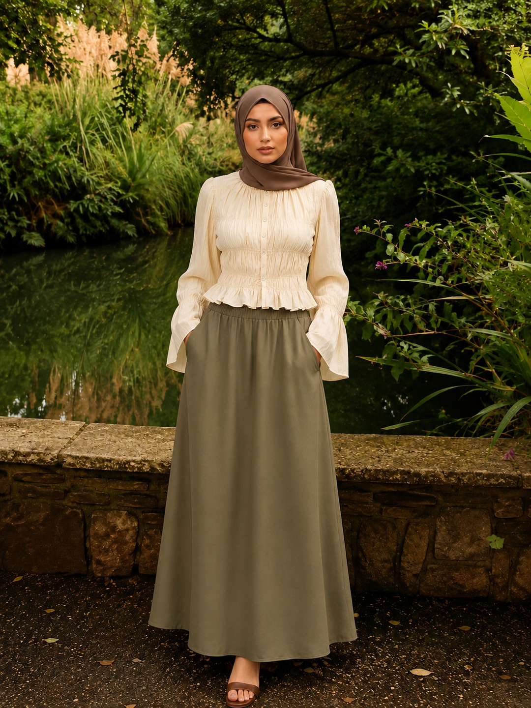 Olive Pocket Maxi Skirt