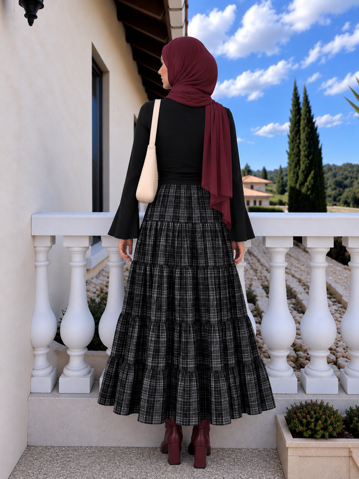 Plaid Tiered Maxi Skirt