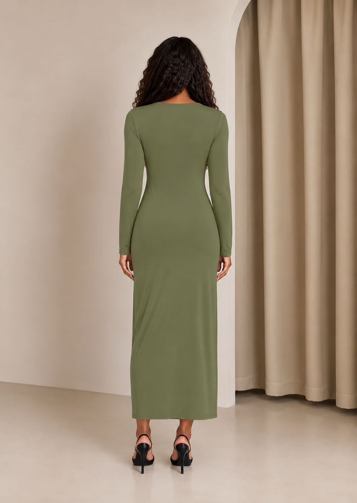 Green Side Buckle Maxi Dress