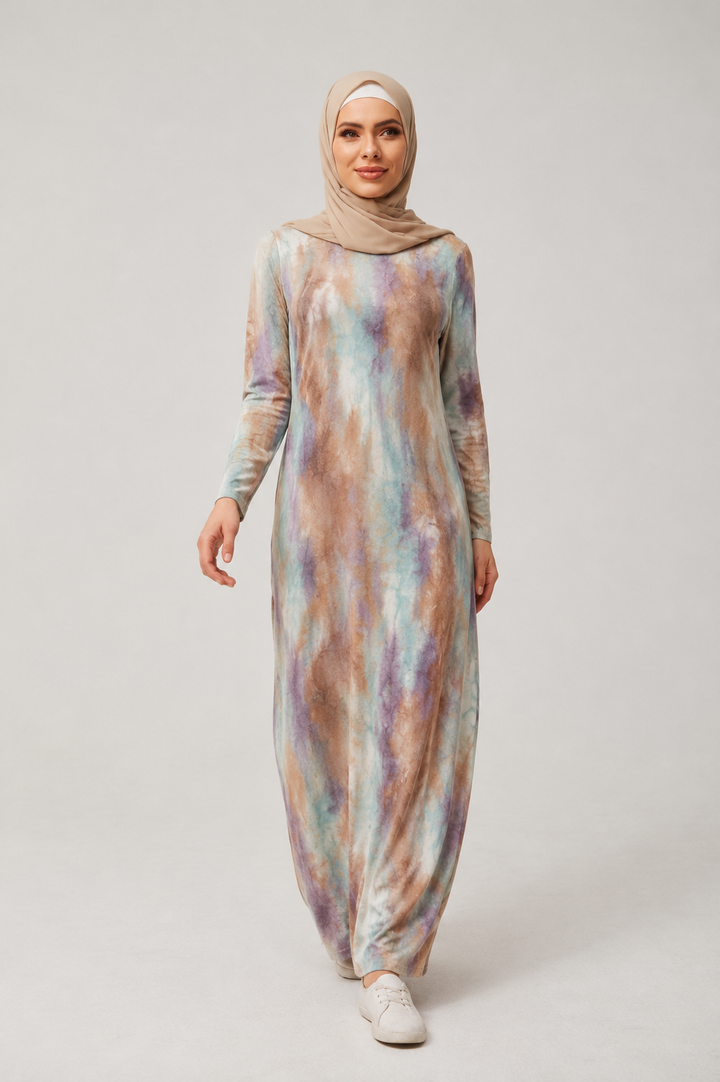 Teal and Brown Jersey Maxi Dress