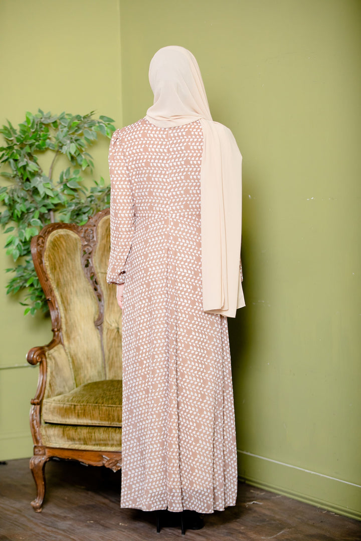 Abstract Chiffon Long Sleeve Maxi Dress - Clearance