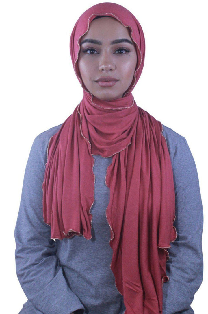 Apricot Jersey Solid With Beaded Trim Hijab