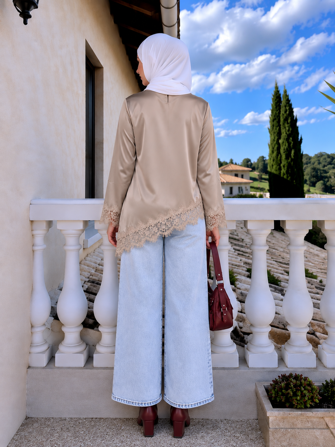 Beige Satin Asymmetrical Shirt Top