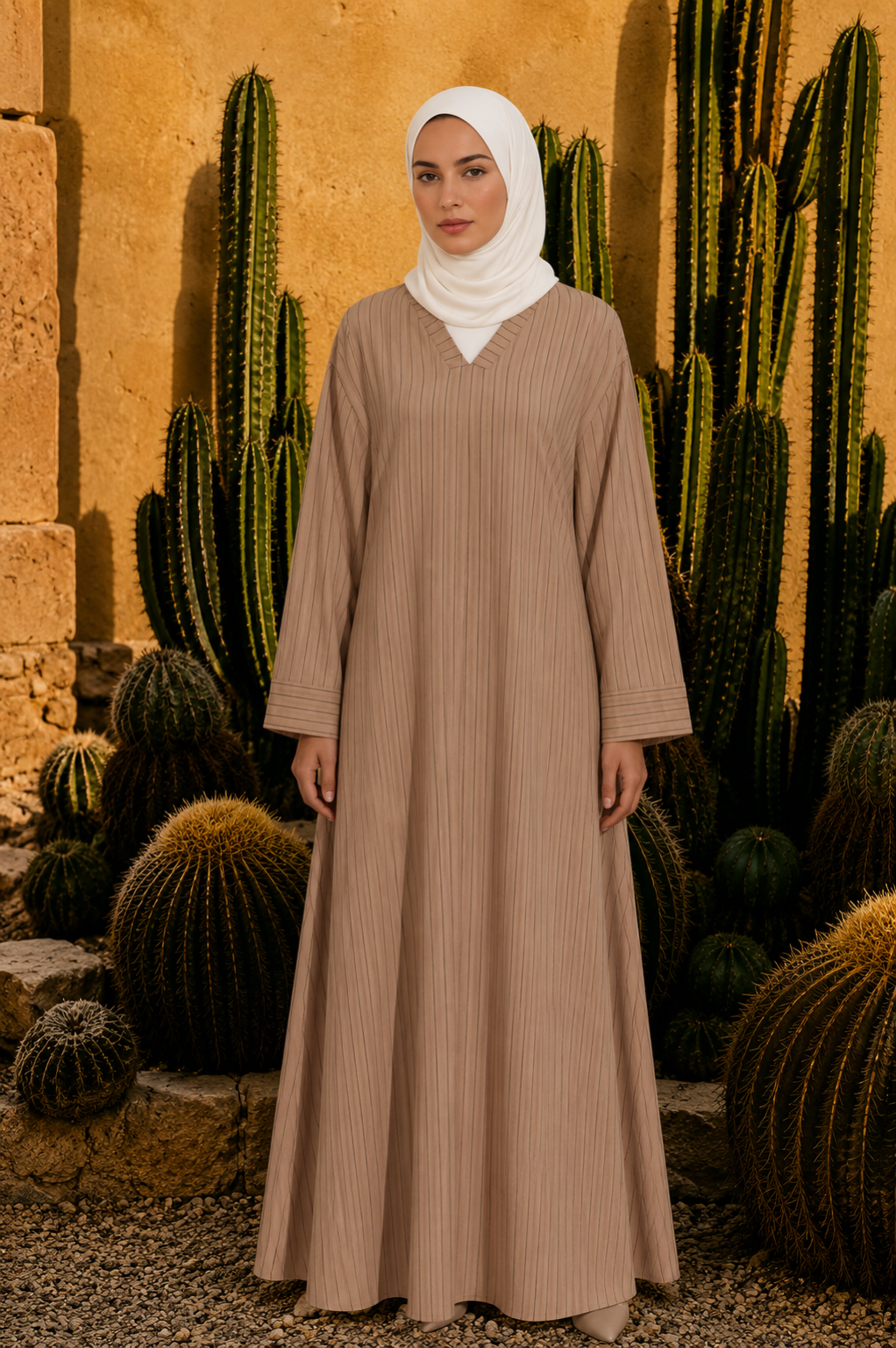 Beige Pinstripe Abaya