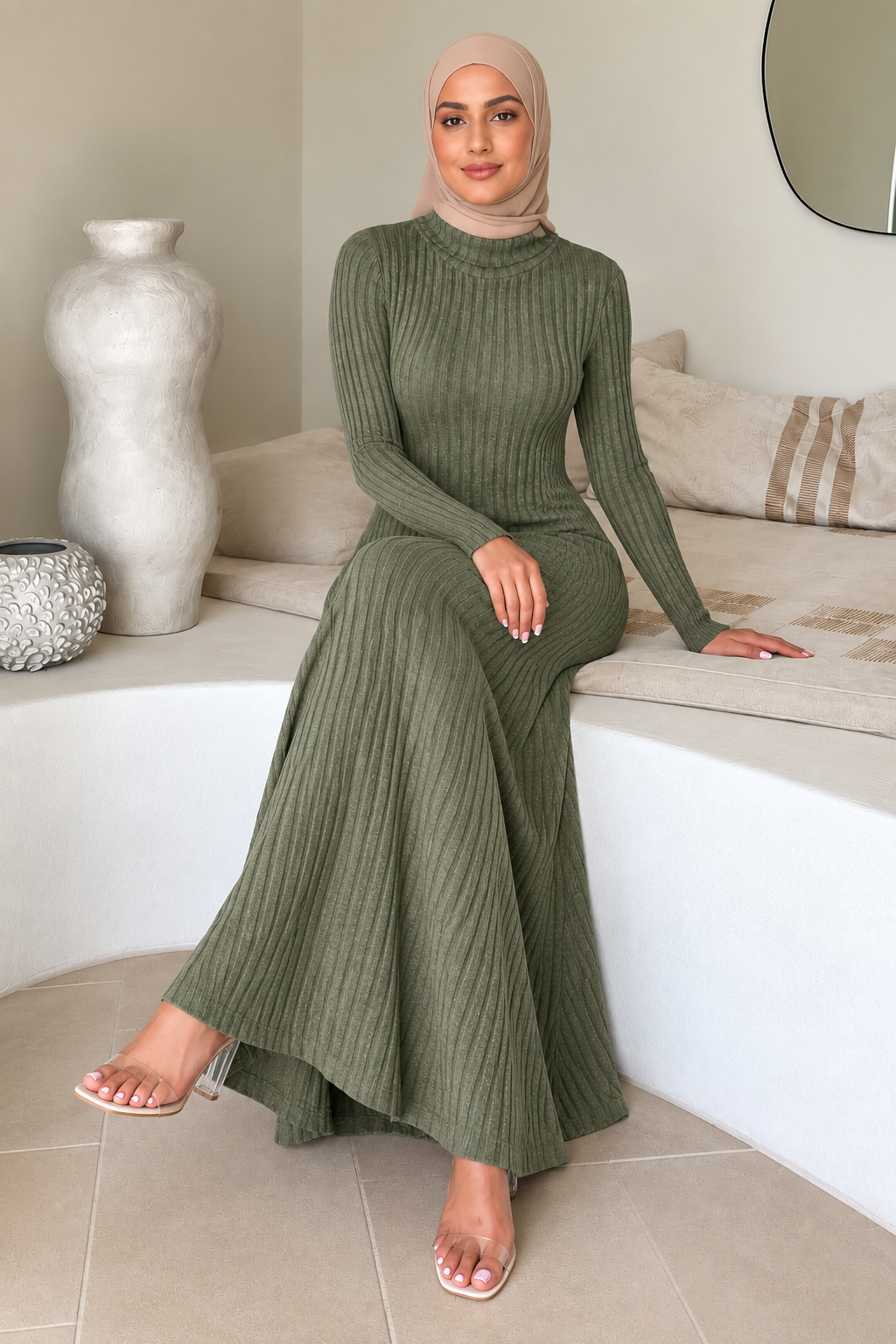 Olive Turtle Sweater Dress