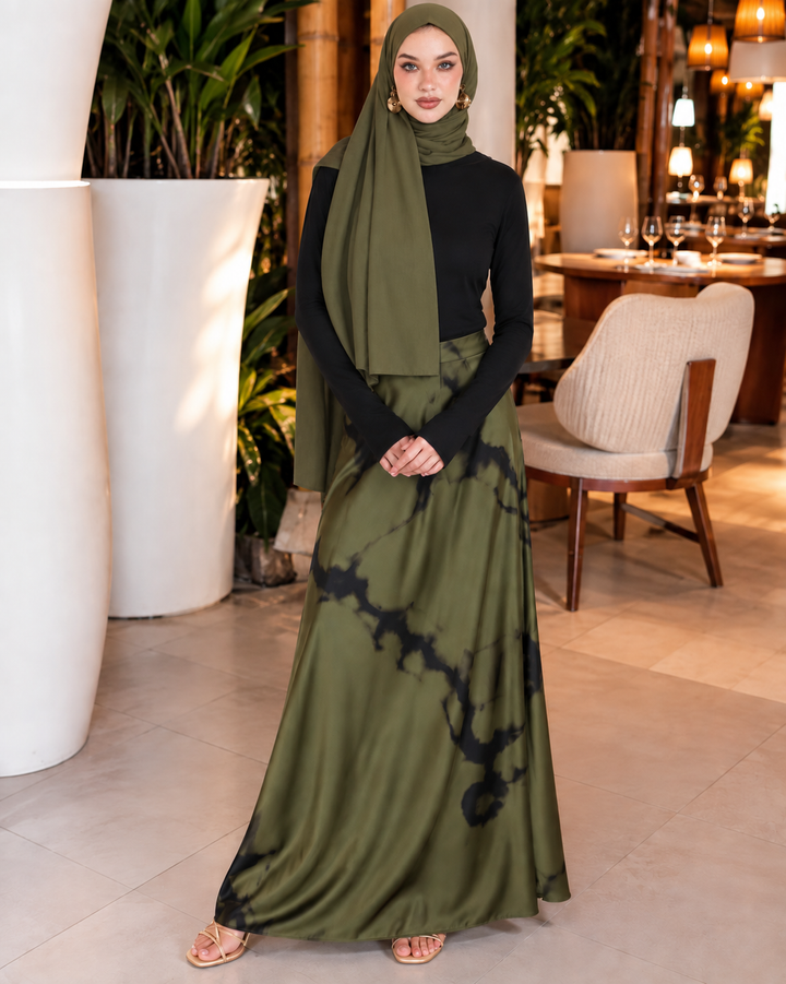 Olive Mesh Maxi Skirt