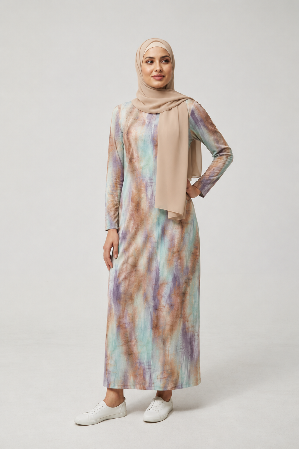 Teal and Brown Jersey Maxi Dress