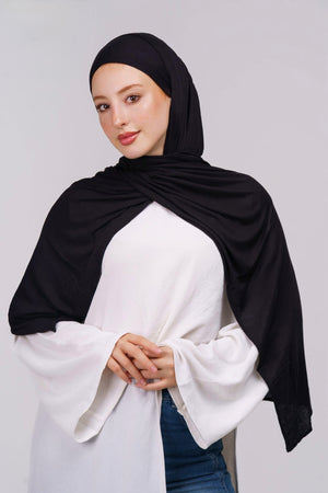Black Ribbed Jersey Hijab with Undercap