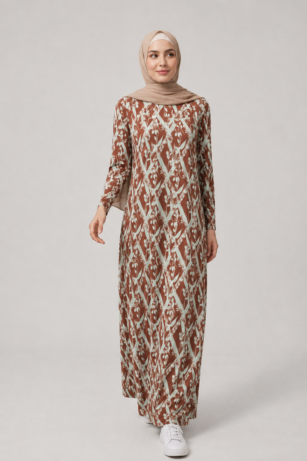Brown and Blue Jersey Maxi Dress
