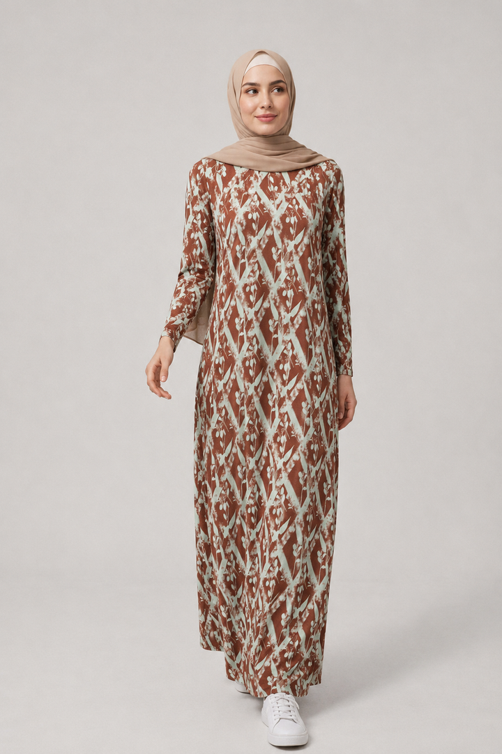 Brown and Blue Jersey Maxi Dress