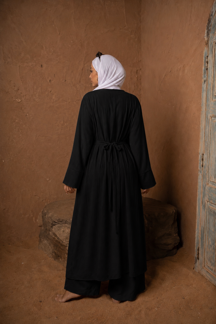 Black Longline Abaya & Pants Set