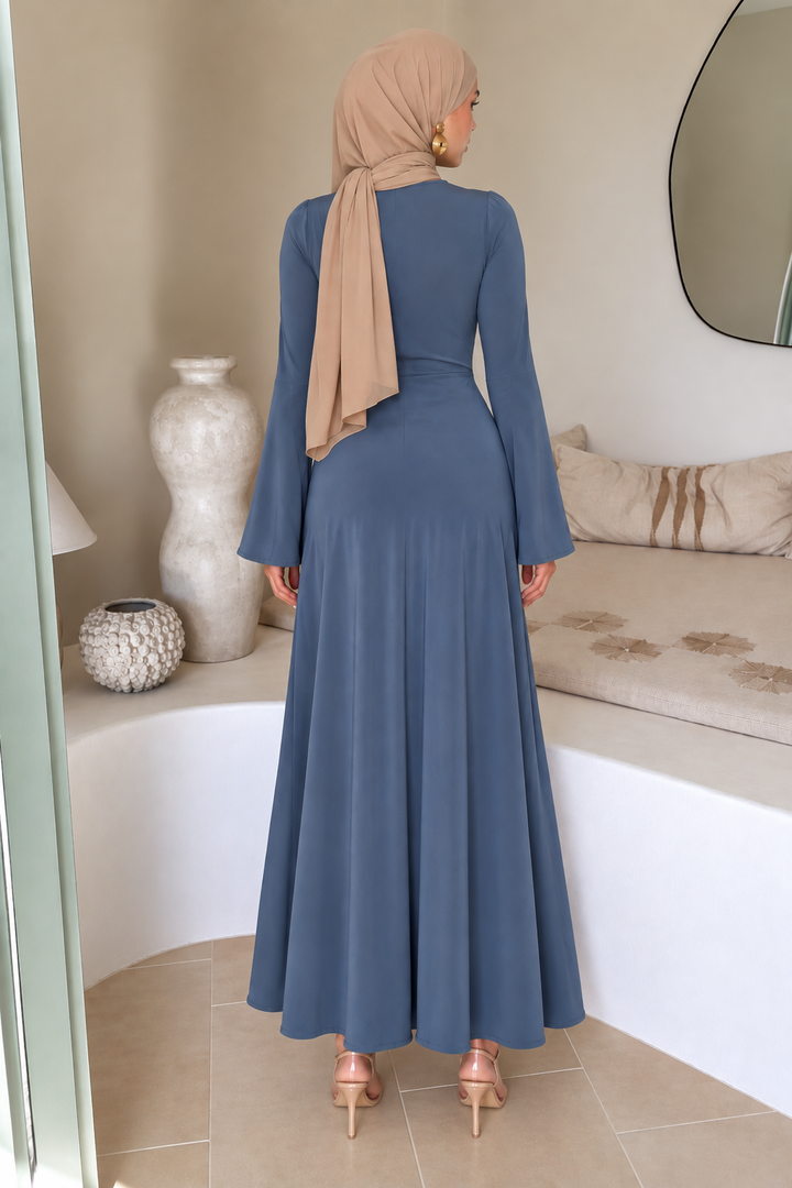 Side Draped Buckle Maxi Dress