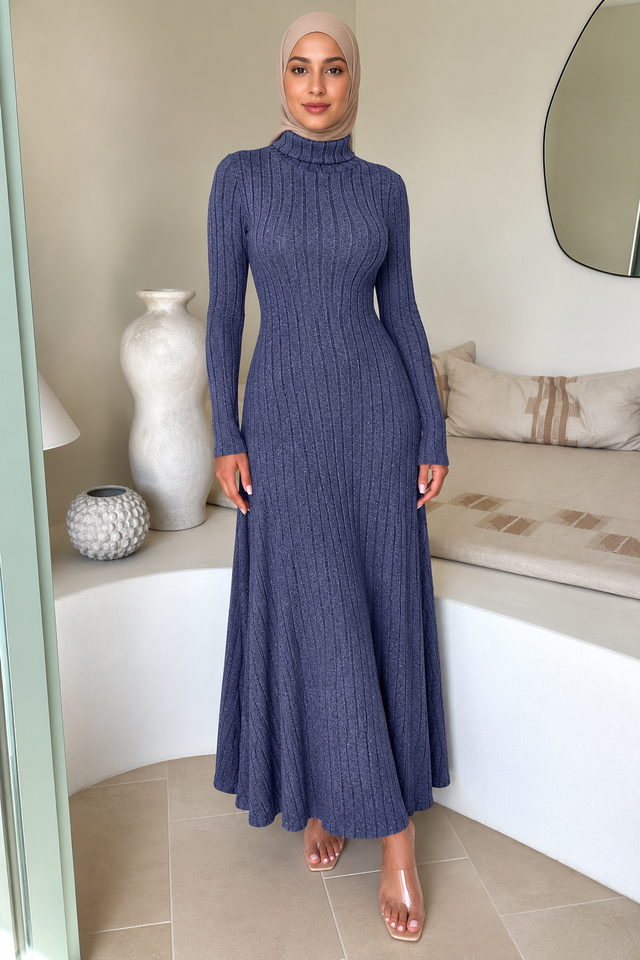 Blue Turtle Sweater Maxi Dress