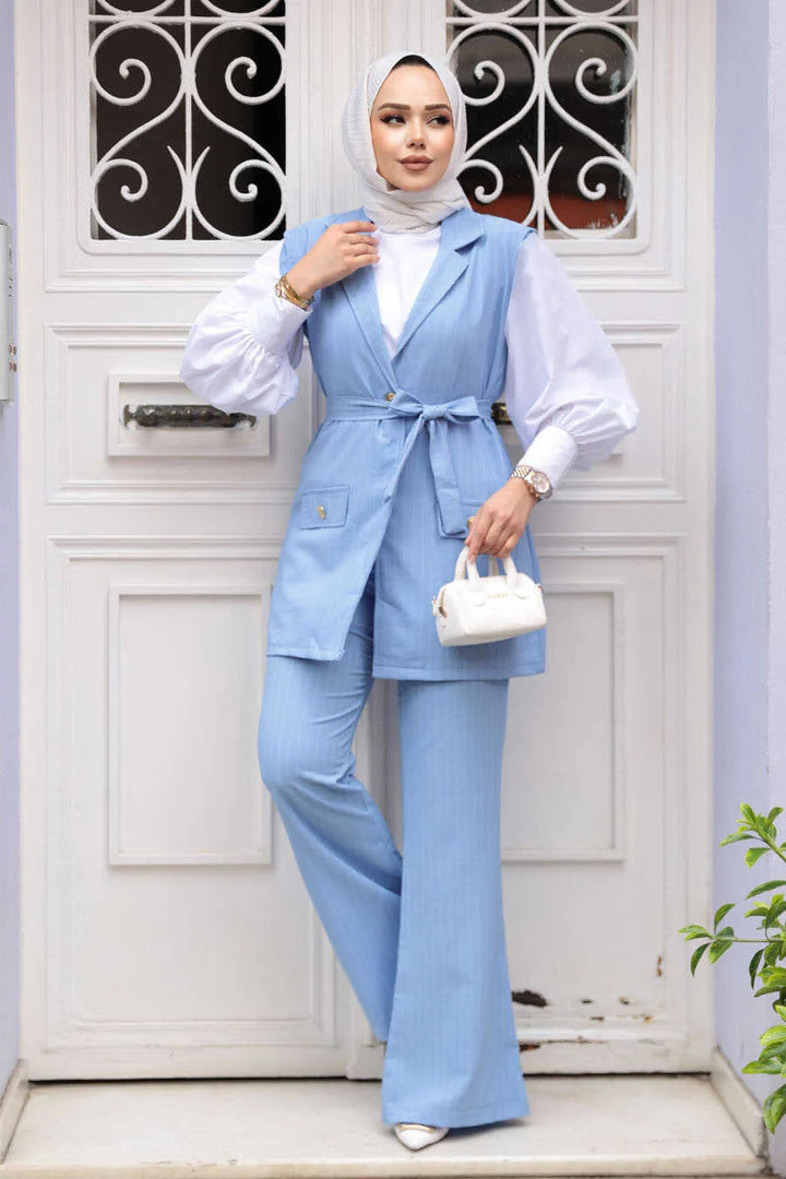 Baby Blue Vest and Pants Suit Set
