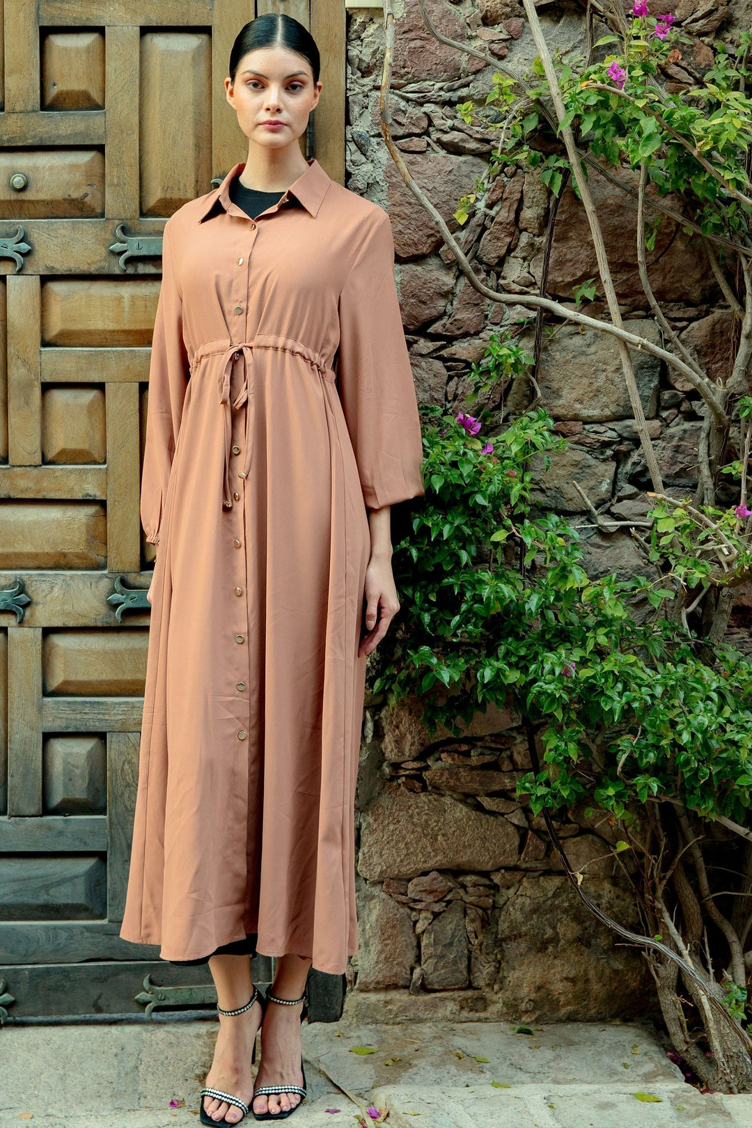 Beige Button Down Drawstring Maxi Cardigan Small Beige Button Down Drawstring Maxi Cardigan Small