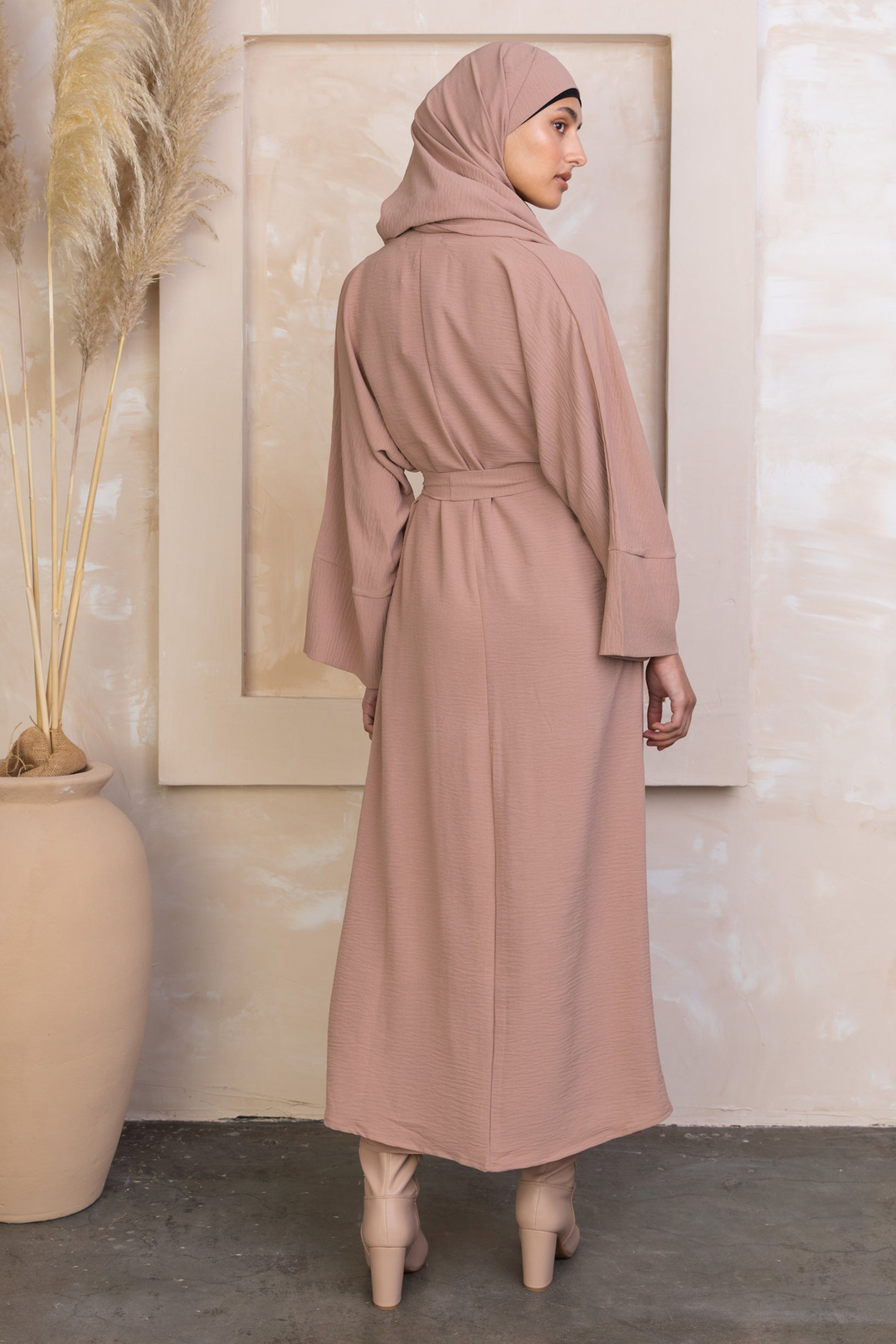 Beige Four Piece Open Abaya Set