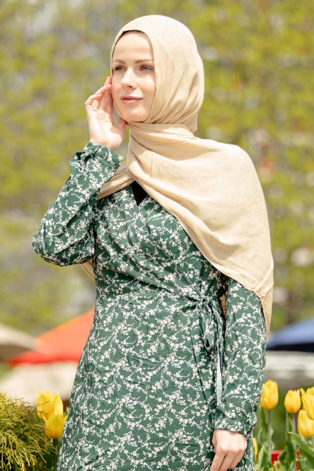 Beige Modal Fringe Edge Hijab