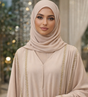 Beige Sequin Open Abaya