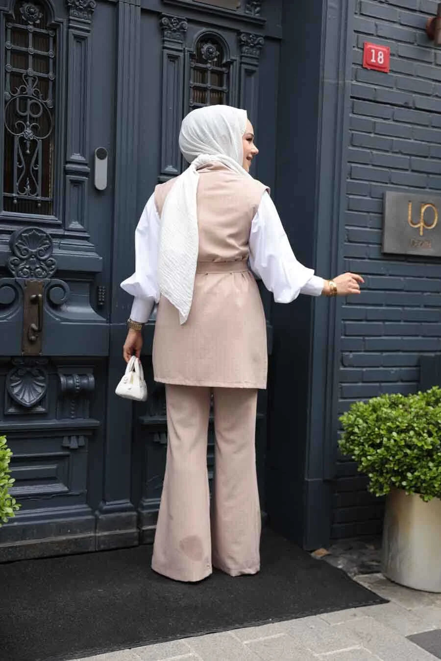 Beige Vest and Pants Suit Set