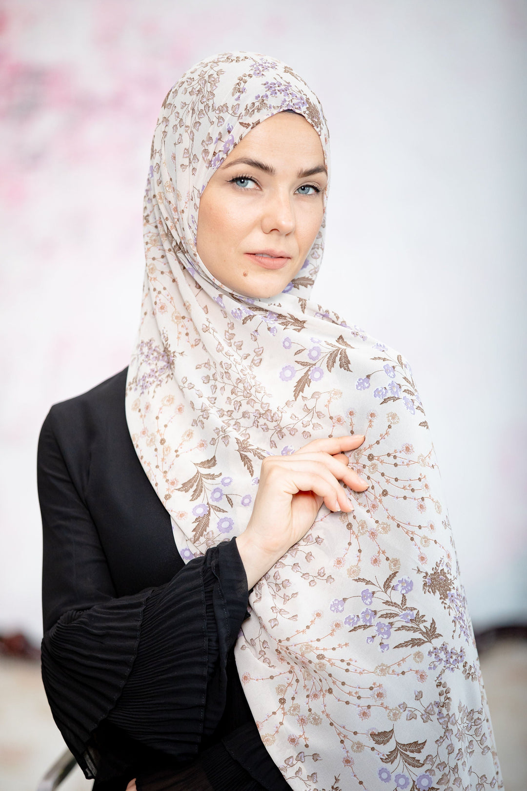 Beige and Brown Chiffon Hijab