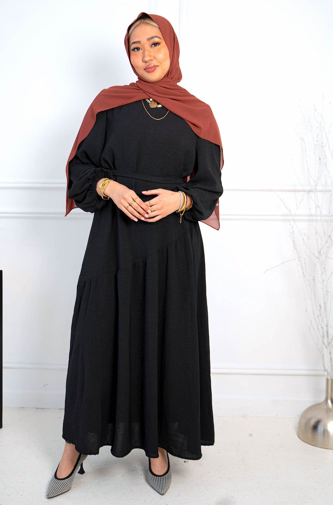 Black Asymmetrical Hem Maxi Dress-