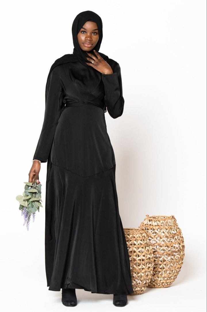 Black Criss Cross Satin Maxi Dress