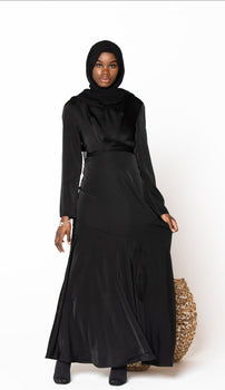 Black Criss Cross Satin Maxi Dress