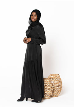 Black Criss Cross Satin Maxi Dress