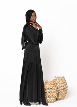 Black Criss Cross Satin Maxi Dress